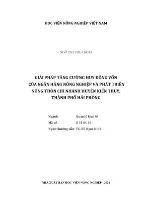Khóa luận tốt nghiệp giải pháp tăng cường huy động vốn của ngân hàng nông nghiệp và phát triển nông thôn chi nhánh kiến thụy thành phố hải phòng