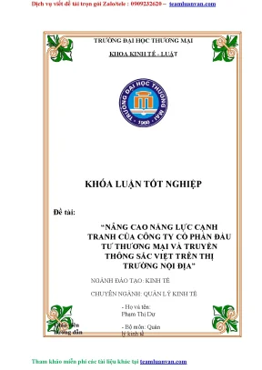 Khóa luận tốt nghiệp nâng cao năng lực cạnh tranh của công ty cổ phần đầu tư thương mại và truyền thông sắc việt trên thị trường nội địa