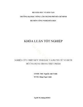 Khóa luận tốt nghiệp nghiên cứu chiết rút tinh dầu và pectin từ vỏ bưởi để ứng dụng trong thực phẩm