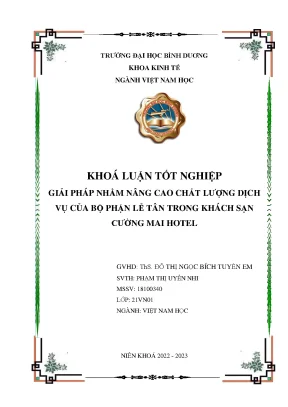 Giải pháp nhằm nâng cao chất lượng dịch vụ của bộ phận lễ tân trong khách sạn cường mai hotel khóa luận tốt nghiệp