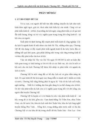 Khoá luận tốt nghiệp nghiên cứu phát triển du lịch huyện chương mỹ thành phố hà nội
