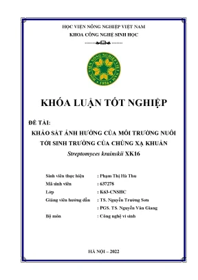 Khảo sát ảnh hưởng của môi trường nuôi tới sinh trưởng của chủng xạ khuẩn streptomyces krainskii xk16 khóa luận tốt nghiệp