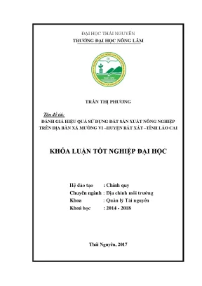 Khóa luận tốt nghiệp đánh giá hiệu quả sử dụng đất sản xuất nông nghiệp trên địa bàn xã mường vi huyện bát xát tỉnh lào cai