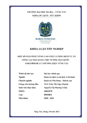 Một số giải pháp nâng cao chất lượng dịch vụ ăn uống tại nhà hàng thịt nướng hàn quốc gogi house lý thường kiệt vũng tàu khoá luận tốt nghiệp