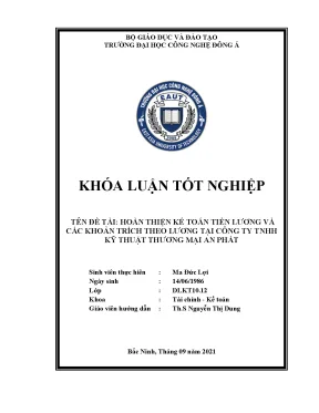 Hoàn thiện kế toán tiền lương và các khoản trích theo lương tại công ty tnhh kỹ thuật thương mại an phát khoá luận tốt nghiệp