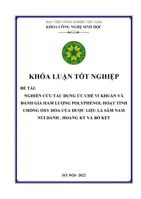 Nghiên cứu tác dụng ức chế vi khuẩn và đánh giá hàm lượng polyphenol hoạt tính chống oxy hóa của dược liệu lá sâm nam núi dành hoàng kỳ và bồ kết khóa luận tốt nghiệp