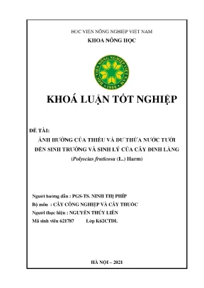 Khóa luận tốt nghiệp ảnh hưởng của thiếu và dư thừa nước tưới đến sinh trưởng và sinh lý của cây đinh lăng polyscias fruticosa l harm