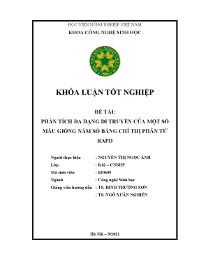 Khóa luận tốt nghiệp phân tích đa dạng di truyền của một số mẫu giống nấm sò bằng chỉ thị phân tử rapd