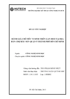 Đồ án tốt nghiệp đánh giá chỉ tiêu vi sinh trên gan heo tại địa bàn chợ bàu sen quận 5 thành phố hồ chí minh