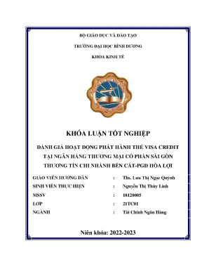 Đánh giá hoạt động phát hành visa credit tại ngân hàng thương mại cổ phần sài gòn thương tín chi nhánh bến cát pgd hòa lợi khóa luận tốt nghiệp