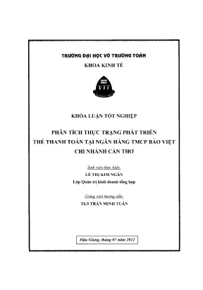 Khóa luận tốt nghiệp quản trị kinh doanh phân tích thực trạng phát triển thẻ thanh toán tại ngân hàng tmcp bảo việt chi nhánh cần thơ