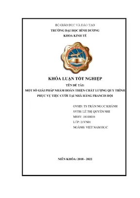 Một số giải pháp nhằm hoàn thiện chất lượng quy trình phục vụ tiệc cưới tại nhà hàng francis hội khóa luận tốt nghiệp