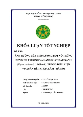Khóa luận tốt nghiệp ảnh hưởng của liều lượng bột vỏ trứng đến sinh trưởng và năng suất đậu xanh vigna radiata l wilezek trong điều kiện vụ xuân hè tại gia lâm hà nội