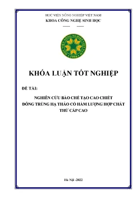 Nghiên cứu bào chế tạo cao chiết đông trùng hạ thảo có hàm lượng hợp chất thứ cấp cao khóa luận tốt nghiệp