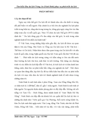 Khoá luận tốt nghiệp tìm hiểu khu du lịch tràng an ninh bình phục vụ phát triển du lịch