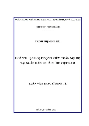 Luận văn tốt nghiệp hoạt động kiểm toán nội bộ tại ngân hàng nhà nước việt nam