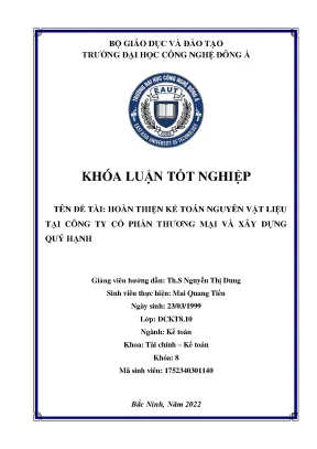 Hoàn thiện kế toán nguyên vật liệu tại công ty cổ phần thương mại và xây dựng quý hạnh khoá luận tốt nghiệp