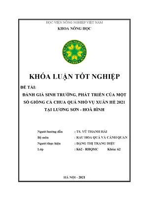 Đánh giá sinh trưởng phát triển của một số giống cà chua quả nhỏ vụ xuân hè 2021 tại lương sơn hòa bình khóa luận tốt nghiệp