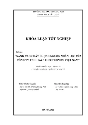 Khóa luận tốt nghiệp kinh tế nâng cao chất lượng nguồn nhân lực của công ty tnhh kp electronics việt nam