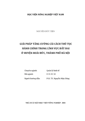 Khóa luận tốt nghiệp giải pháp tăng cường cải cách thủ tục hành chính trong lĩnh vực đất đai ở huyện hoài đức thành phố hà nội