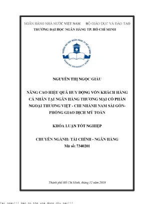 Nâng cao hiệu quả huy động vốn khách hàng cá nhân tại ngân hàng thương mại cổ phần ngoại thương việt chi nhánh nam sài gòn phòng giao dịch mỹ toàn khóa luận tốt nghiệp đại học