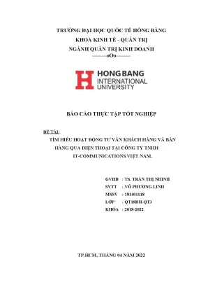 Báo cáo thực tập tốt nghiệp quản trị kinh doanh tìm hiểu hoạt động tư vấn khách hàng và bán hàng qua điện thoại tại công ty tnhh itcommunications việt nam