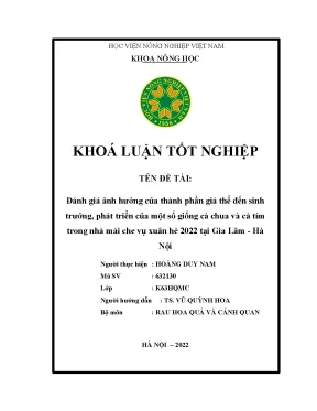 Đánh giá ảnh hưởng của thành phần giá thể đến sinh trưởng phát triển của một số giống cà chua và cà tím trong nhà mái che vụ xuân hè 2022 tại gia lâm hà nội khoán luận tốt nghiệp