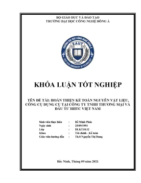 Hoàn thiện kế toán nguyên vật liệu và công cụ dụng cụ tại công ty tnhh thương mại và đầu tư hhtc việt nam khoá luận tốt nghiệp