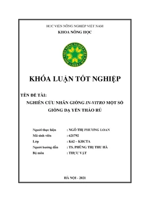 Khóa luận tốt nghiệp nghiên cứu nhân giống in vitro một số giống dạ yến thảo rủ