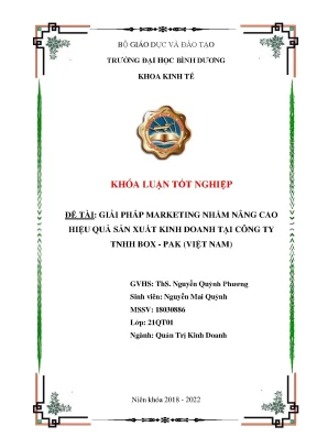 Giải pháp marketing nhằm nâng cao hiệu quả sản xuất kinh doanh tại công ty tnhh box pak việt nam khóa luận tốt nghiệp