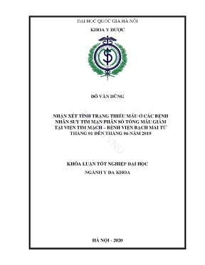Khóa luận tốt nghiệp đại học ngành y đa khoa nhận xét tình trạng thiếu máu ở các bệnh nhân suy tim mạn phân số tống máu giảm tại viện tim mạch bệnh viện bạch mai từ tháng 01 đến tháng 06 năm 2019