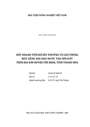 Khóa luận tốt nghiệp đẩy nhanh tiến độ bồi thường và giải phóng mặt bằng khi nhà nước thu hồi đất trên địa bàn huyện yên định tỉnh thanh hóa