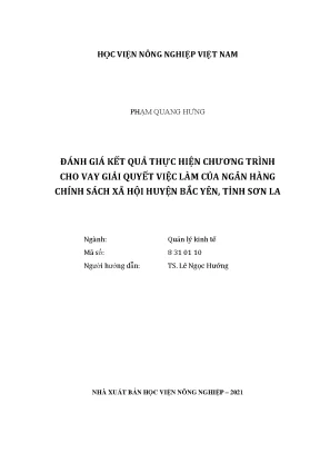 Khóa luận tốt nghiệp đánh giá kết quả thực hiện chương trình cho vay giải quyết việc làm của ngân hàng chính sách xã hội huyện bắc yên tỉnh sơn la