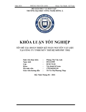 Hoàn thiện kế toán nguyên vật liệu tại công ty tnhh một thành viên thế hệ mới phú thọ khoá luận tốt nghiệp