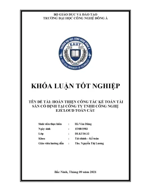 Hoàn thiện công tác kế toán tài sản cố định tại công ty tnhh công nghệ ezcloud toàn cầu khoá luận tốt nghiệp