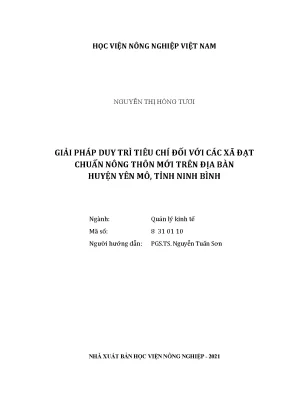 Khóa luận tốt nghiệp giải pháp duy trì tiêu chí đối với các xã đạt chuẩn nông thôn mới trên địa bàn huyện yên mô tỉnh ninh bình