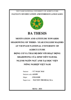 Khóa luận tốt nghiệp motivation and attitude towards shadowing of third year english majors at vietnam national university of agriculture khóa luận tốt nghiệp