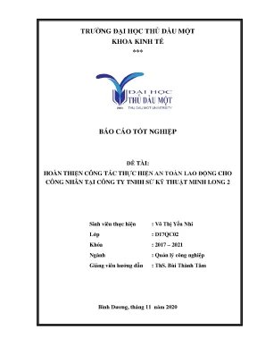 Báo cáo tốt nghiệp hoàn thiện công tác thực hiện an toàn lao động cho công nhân tại công ty tnhh sứ kỹ thuật minh long 2