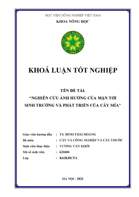 Khóa luận tốt nghiệp nghiên cứu ảnh hưởng của mặn tới sinh trưởng và phát triển của cây mía