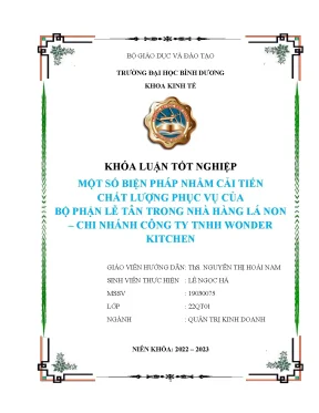 Một số biện pháp nhằm cải tiến chất lượng phục vụ của bộ phận lễ tân trong nhà hàng lá non chi nhánh công ty tnhh wonder kitchen khóa luận tốt nghiệp