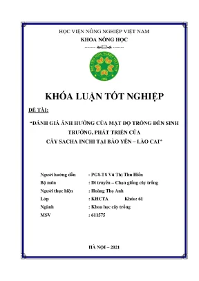 Khóa luận tốt nghiệp đánh giá ảnh hưởng của mật độ trồng đến sinh trưởng phát triển của cây sacha inchi tại bảo yên lào cai