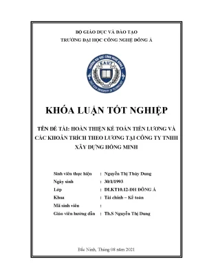Hoàn thiện kế toán tiền lương và các khoản trích theo lương tại công ty tnhh xây dựng hồng minh khoá luận tốt nghiệp