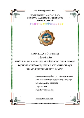 Thực trạng và giải pháp nâng cao chất lượng dịch vụ ăn uống tại nhà hàng khách sạn tiamo phú thịnh bình dương khóa luận tốt nghiệp