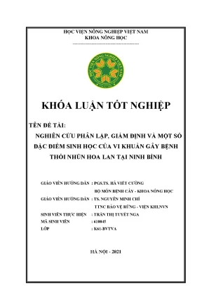 Khóa luận tốt nghiệp nghiên cứu phân lập giám định và một số đặc điểm sinh học của vi khuẩn gây bệnh thối nhũn hoa lan tại ninh bình