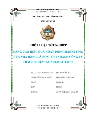 Nâng cao hiệu quả hoạt động marketing của nhà hàng lá non chi nhánh công ty trách nhiệm wonder kitchen khóa luận tốt nghiệp