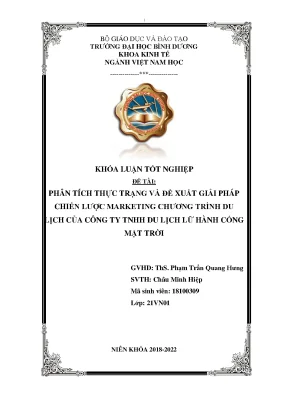 Phân tích thực trạng và đề xuất giải pháp chiến lược marketing chương trình du lịch của công ty tnhh du lịch lữ hành cổng mặt trời khóa luận tốt nghiệp