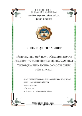Đánh giá hiệu quả hoạt động kinh doanh của công ty tnhh thương mại hà nam phát thông qua phân tích báo cáo tài chính năm 2019 2021 khóa luận tốt nghiệp