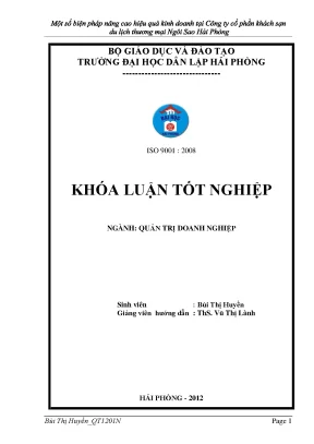 Khoá luận tốt nghiệp một số biện pháp nâng cao hiệu quả kinh doanh tại công ty cổ phần khách sạn du lịch thương mại ngôi sao hải phòng