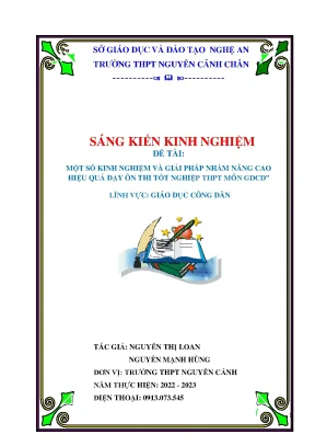Một số kinh nghiệm và giải pháp nhằm nâng cao hiệu quả dạy ôn thi tốt nghiệp thpt môn gdcd