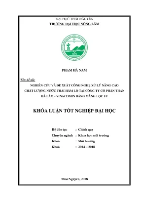 Khoá luận tốt nghiệp đại học nghiên cứu và đề xuất công nghệ xử lý nâng cao chất lượng nước thải hầm lò tại công ty cổ phần than hà lầm vinacomin bằng màng lọc uf